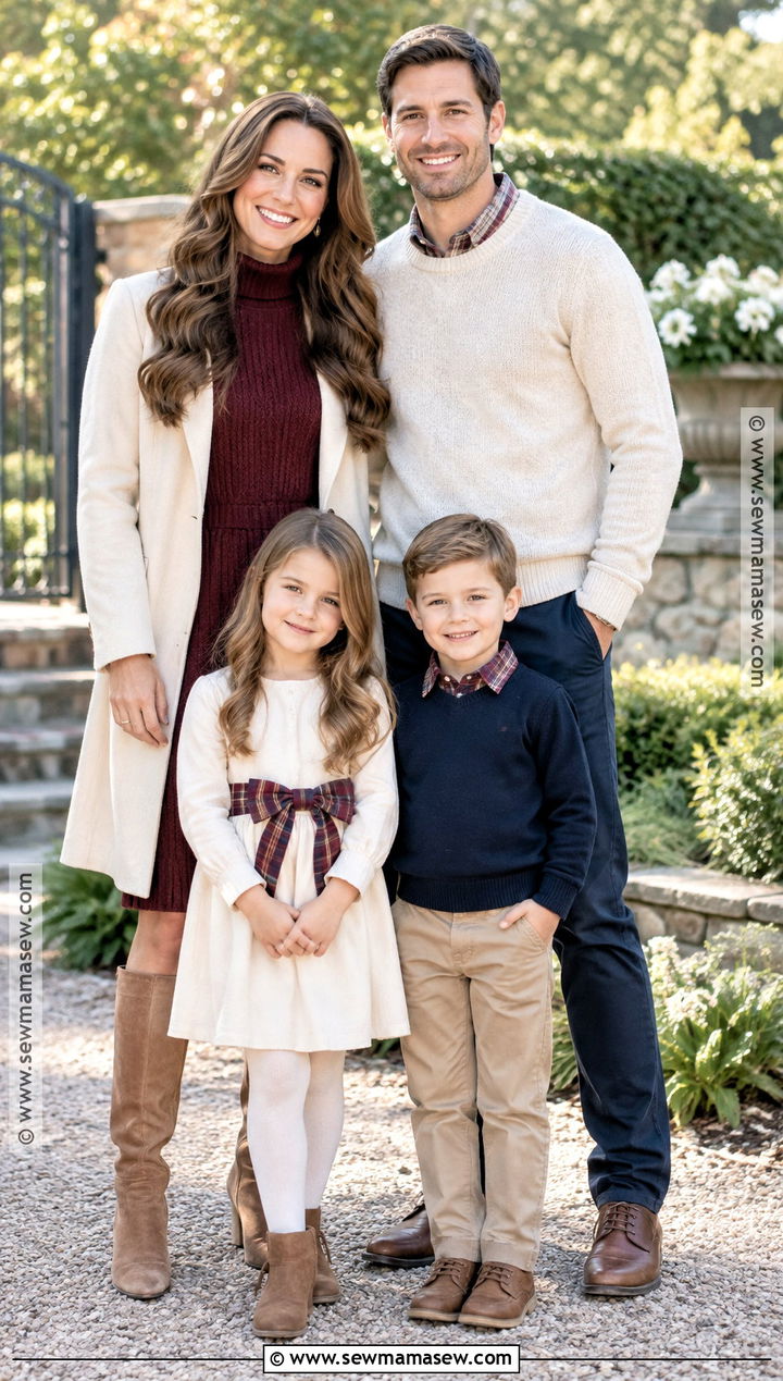 Burgundy Plaid and Cream November Family Photo Outfits - 15 november family photos outfits