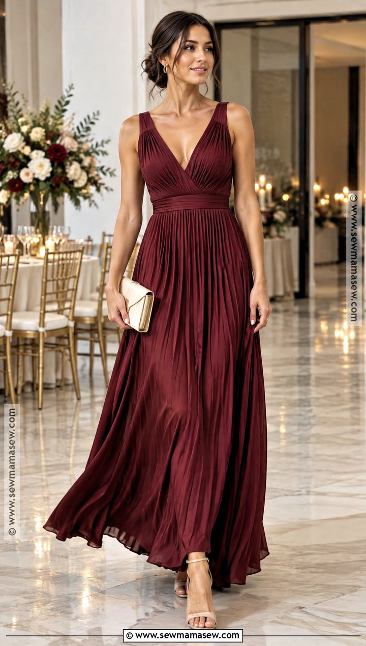 Burgundy Pleated Bridesmaid Dress - 20 fall bridesmaid dresses burgundy