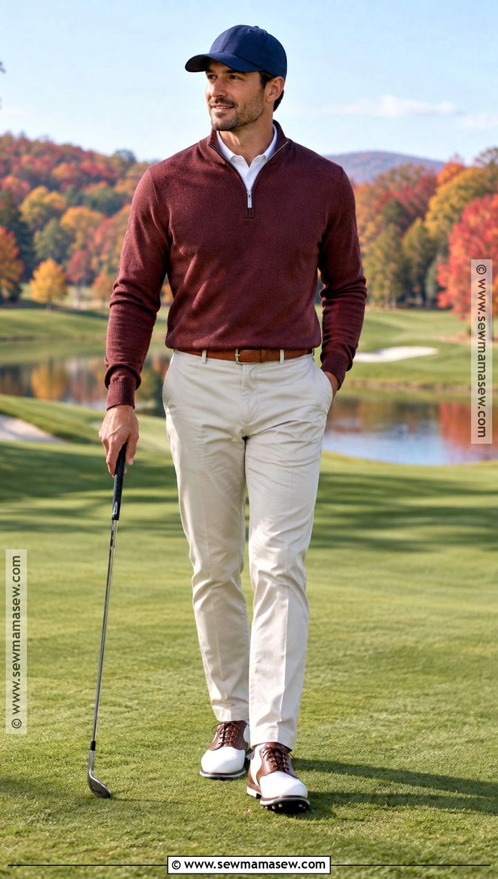 Burgundy Quarter Zip Fall Golf Outfit - 20 fall golf outfits for men