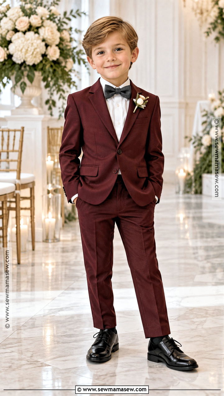 Burgundy Ring Bearer Suit With Ivory Shirt - 15 ring bearer outfit fall wedding ideas