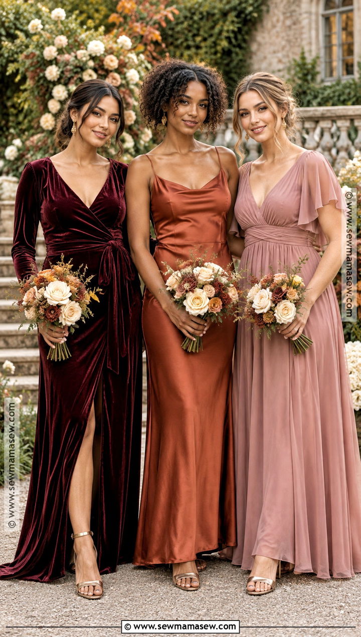 Burgundy Rust And Dusty Rose Bridesmaid Dresses - 15 fall mixed bridesmaid dresses