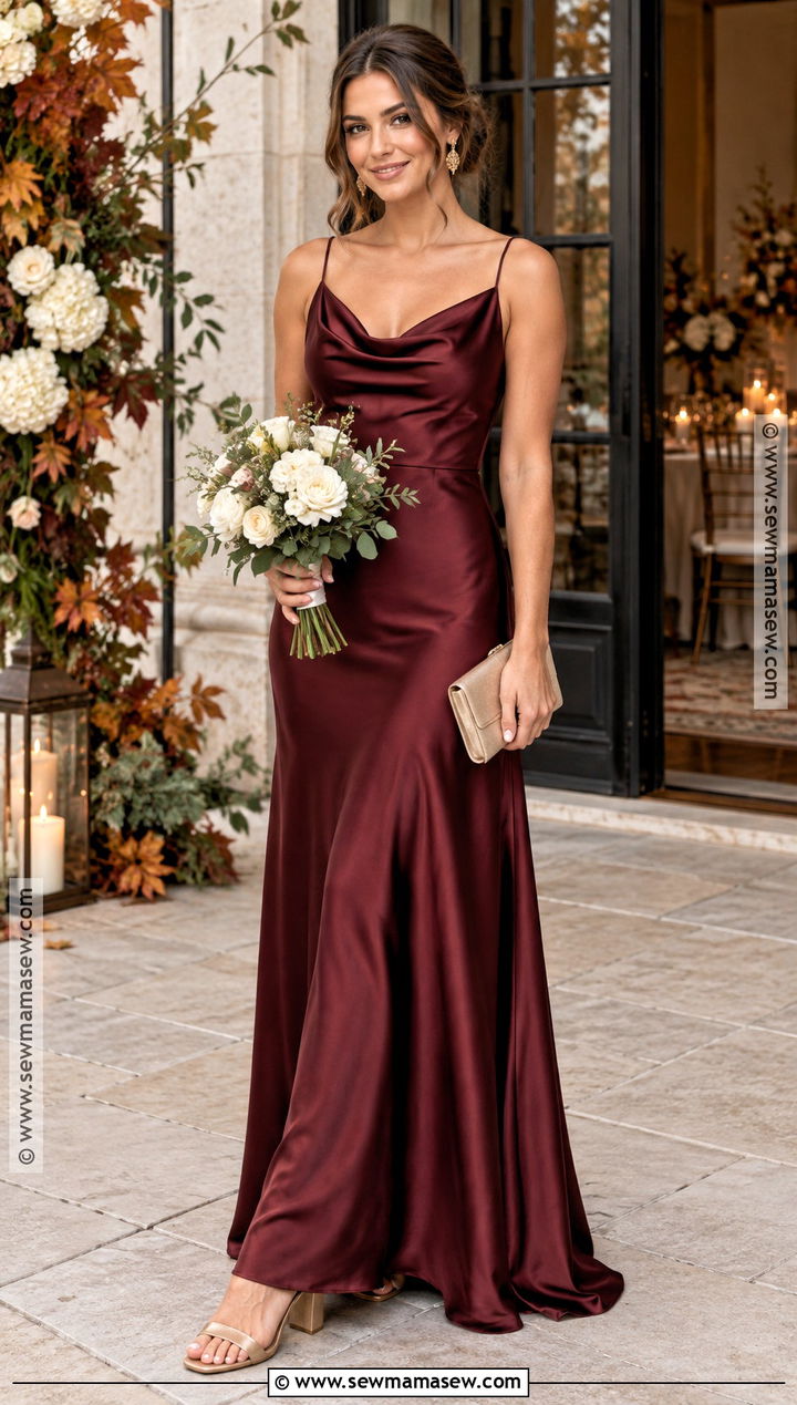 Burgundy Satin Bridesmaid Dress - 20 fall color bridesmaid dresses