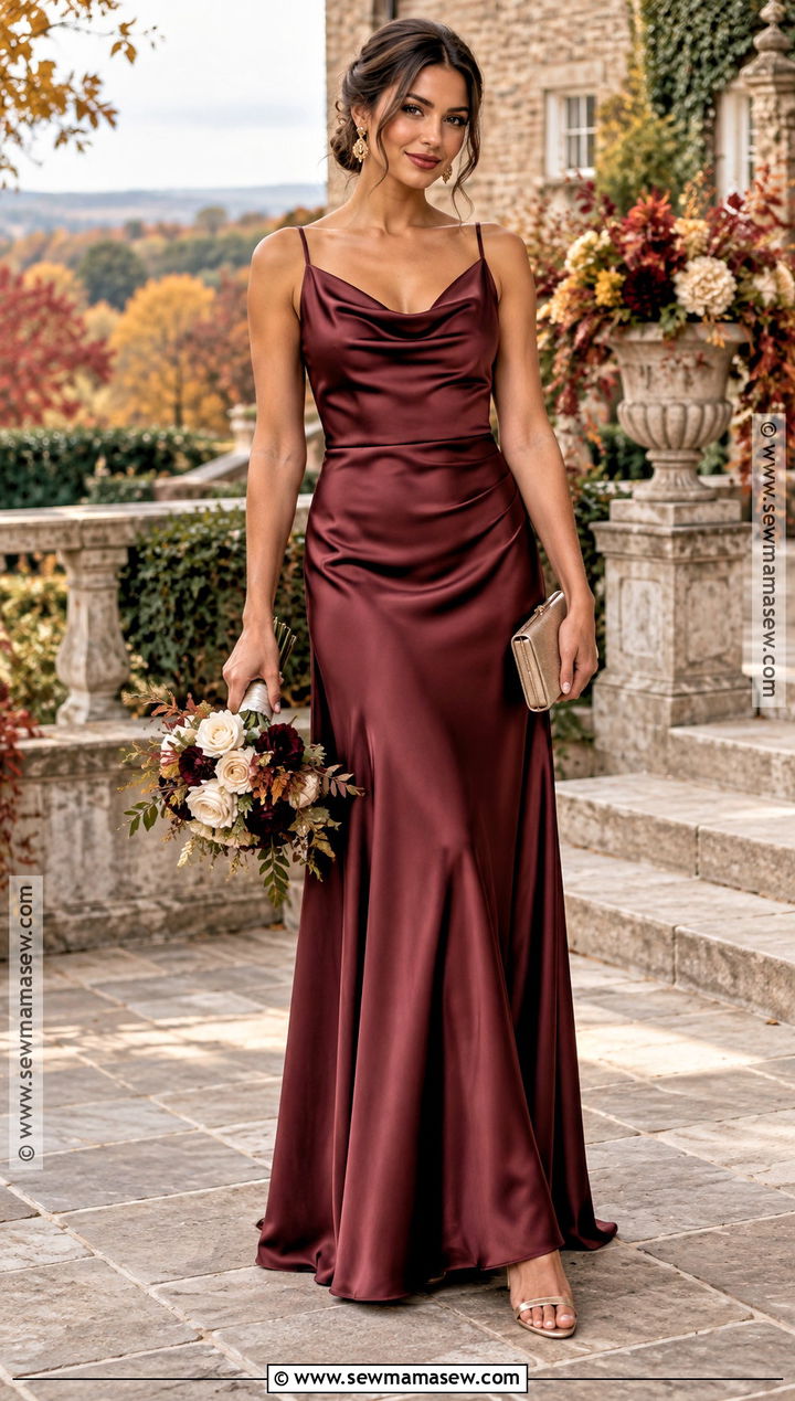 Burgundy Satin Bridesmaid Dress - 20 fall wedding colors bridesmaid dresses