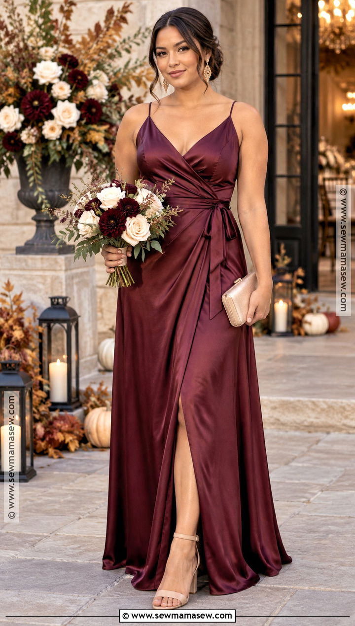 Burgundy Satin Bridesmaid Dress - 15 Autumn Wedding Colors Bridesmaid Dress Ideas