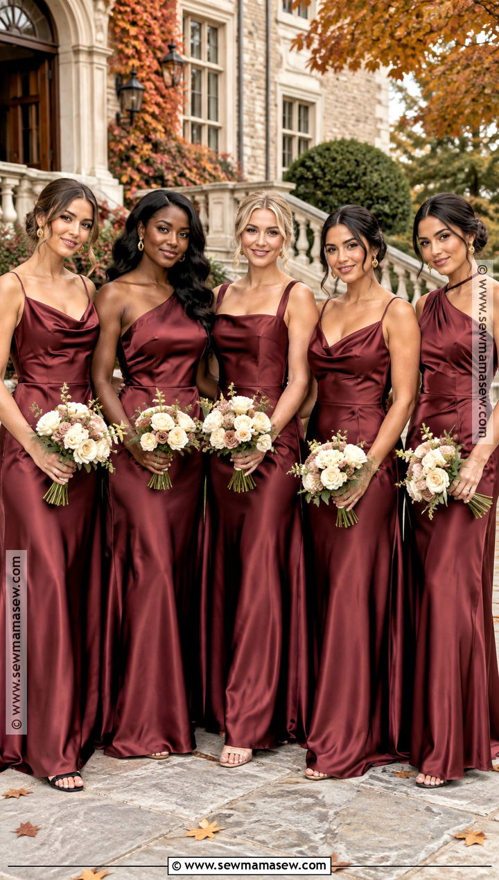 Burgundy Satin Bridesmaid Dresses - 15 Fall Colour Bridesmaid Dresses