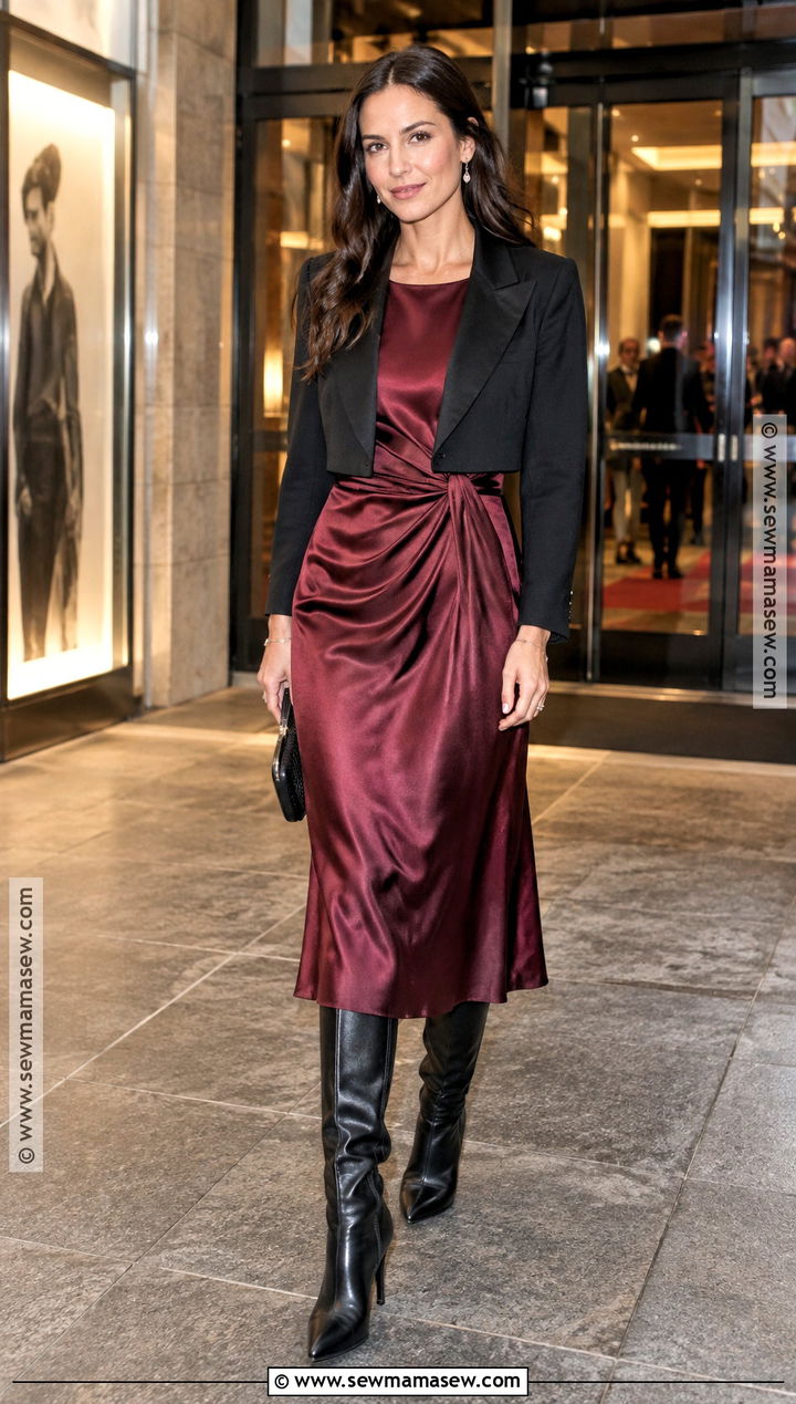 Burgundy Satin Dress Fall Night Out Outfit - 20 fall outfits women night out