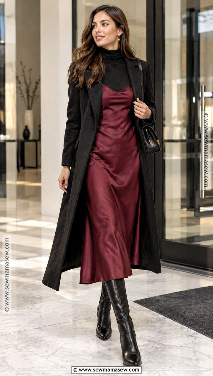 Burgundy Satin Dress Femme Fatale Fall Outfit - 15 femme fatale fall outfit ideas
