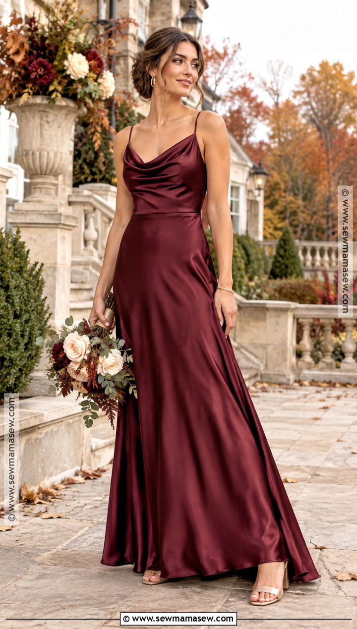 Burgundy Satin Fall Bridesmaid Dress - 25 fall wedding bridesmaid dresses