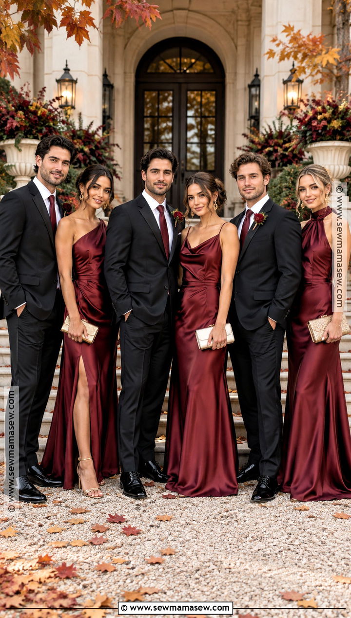 Burgundy Satin Fall Wedding Party Attire - 15 fall wedding wedding party attire ideas