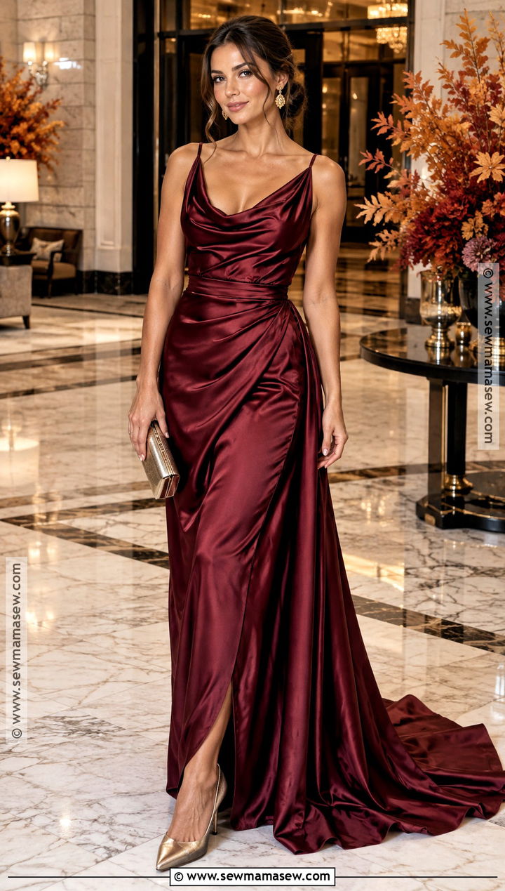 Burgundy Satin Gown - 15 Fall Color Gowns