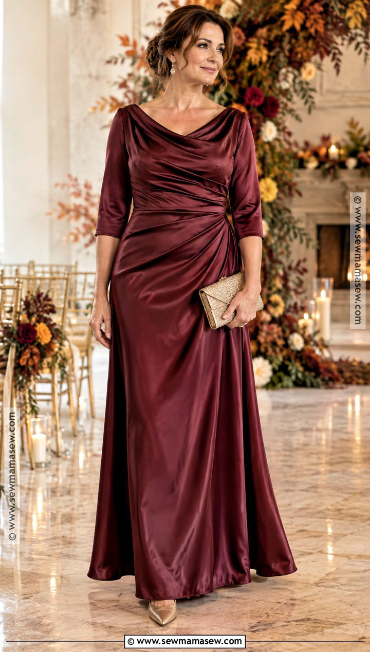 Burgundy Satin Mother of the Bride Dress - 25 fall mother of the bride dresses