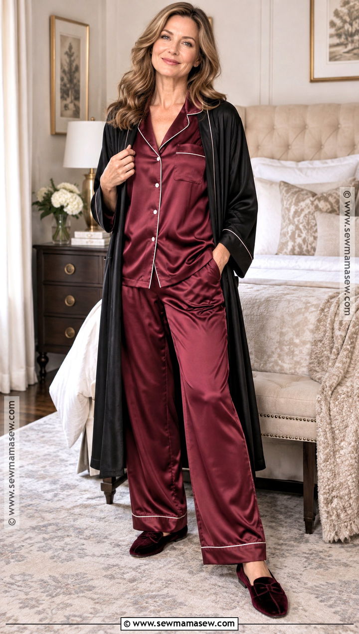 Burgundy Satin Pajama Set - 20 autumn pajamas