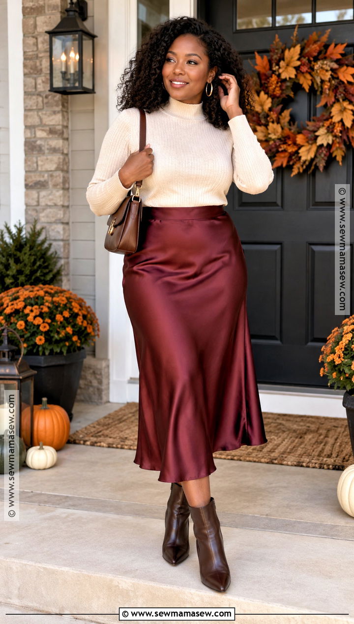 Burgundy Satin Skirt Thanksgiving Outfit - 15 black woman thanksgiving outfit ideas