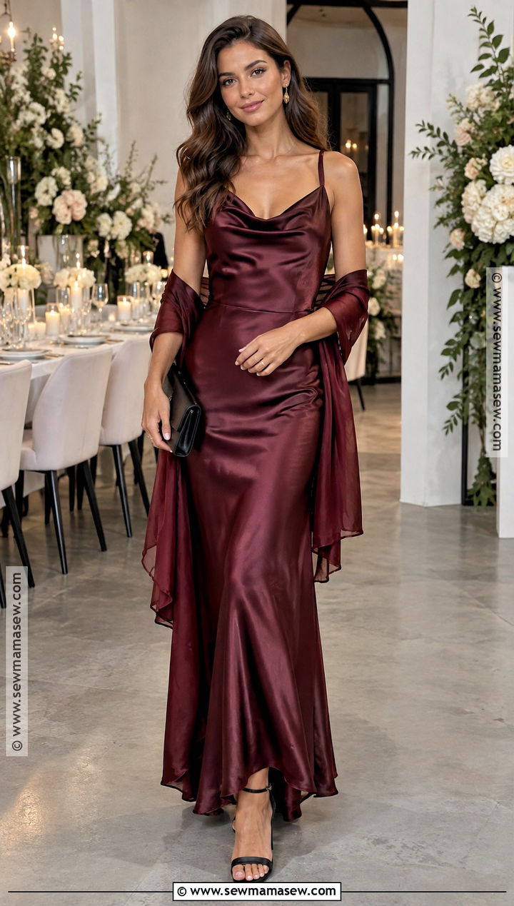 Burgundy Satin Slip Bridesmaid Dress - 20 autumn wedding dress bridesmaid ideas