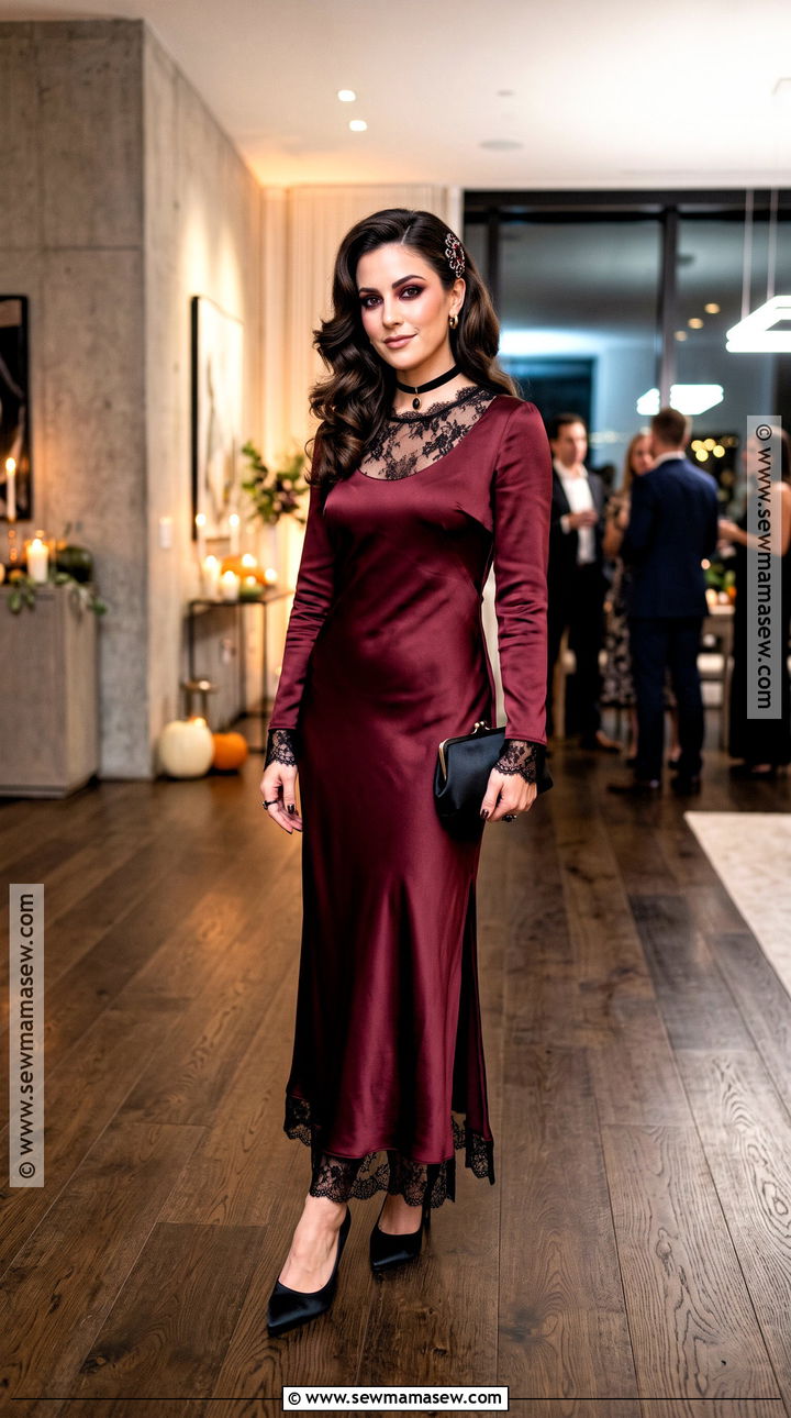 Burgundy Satin Vampire Dress - 45 vampire dress ideas