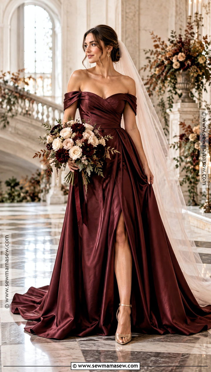 Burgundy Satin Wedding Dress - 15 Non Traditional Fall Wedding Dress Ideas