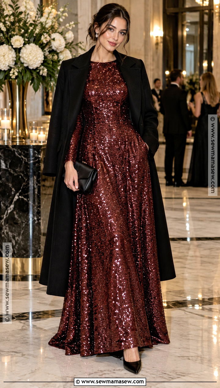 Burgundy Sequin Autumn Ball Gown - 20 autumn ball dress ideas