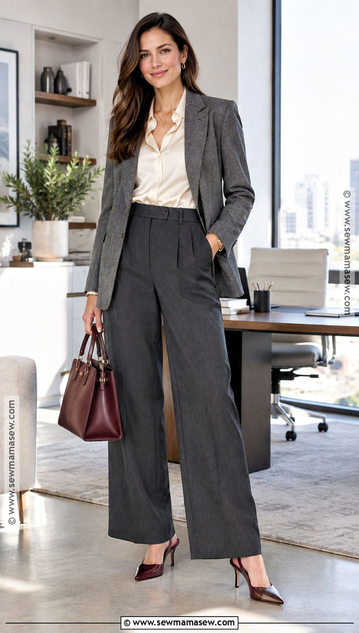 Burgundy Slingback Heels With Gray Trousers - 15 Fall High Heels