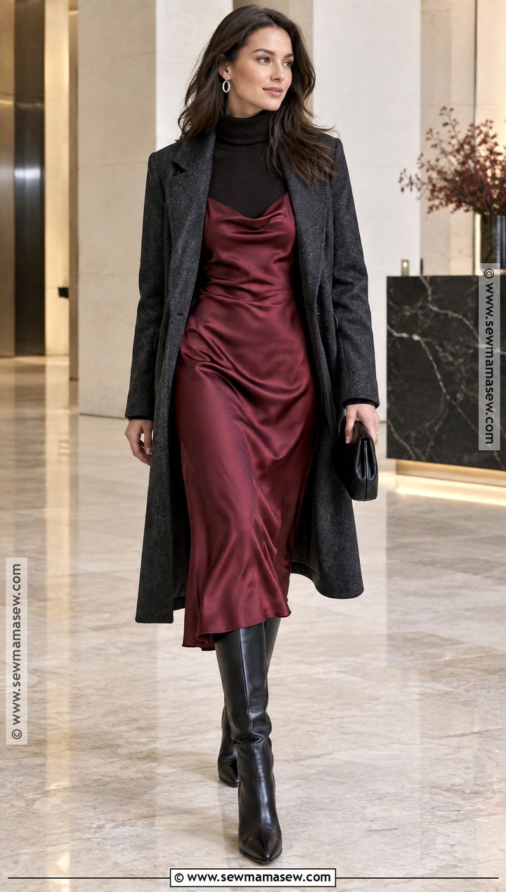 Burgundy Slip Dress Outfit - 15 fall dresses 2026 trends