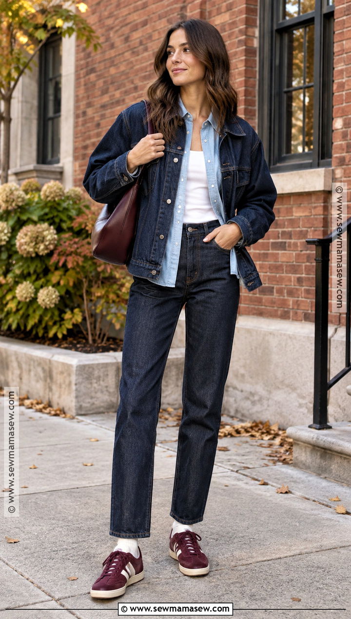 Burgundy Sneakers With a Denim Outfit - 25 autumn sneakers
