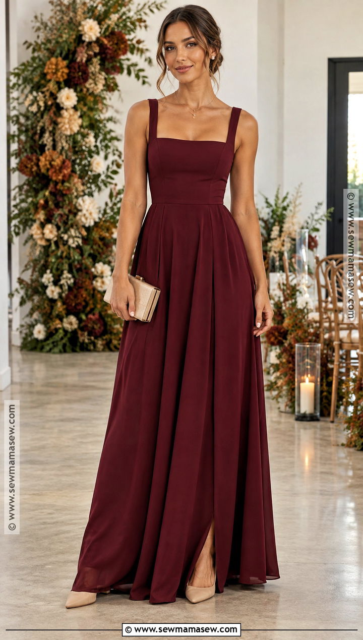 Burgundy Square Neck Bridesmaid Dress - 20 fall bridesmaid dresses burgundy