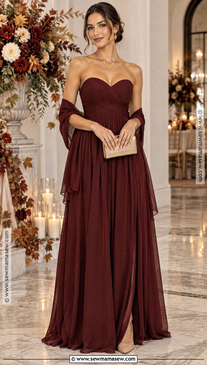 Burgundy Strapless Bridesmaid Dress - 20 fall bridesmaid dresses burgundy