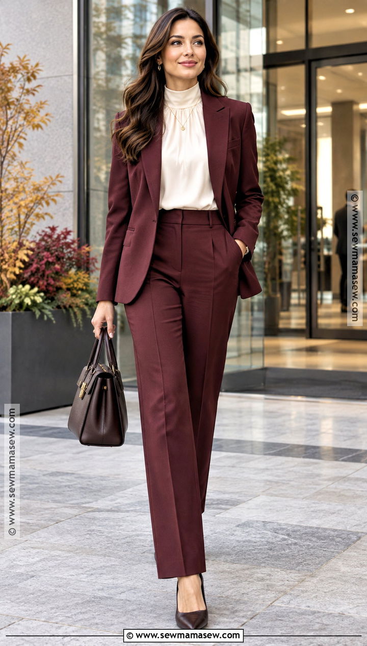 Burgundy Suit And Cream Blouse Fall Corporate Outfit - 15 fall corporate outfits 2026
