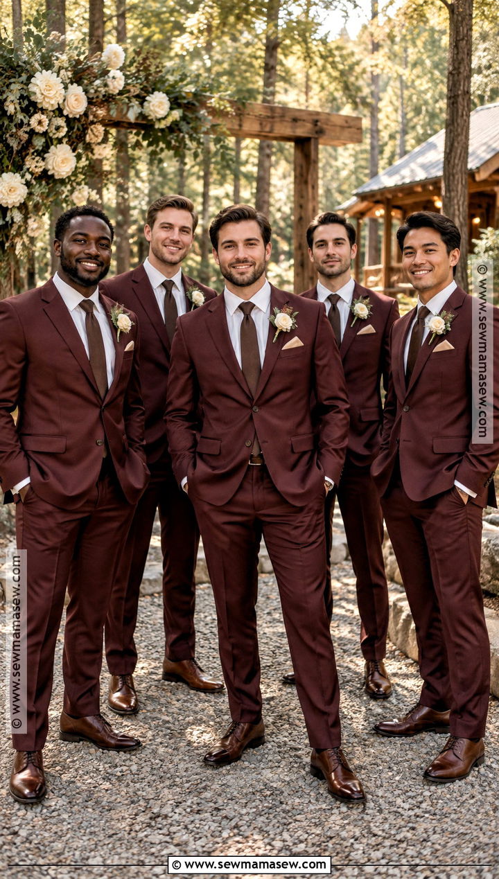 Burgundy Suit And Ivory Shirt Groomsmen Attire - 15 fall wedding groomsmen attire rustic ideas