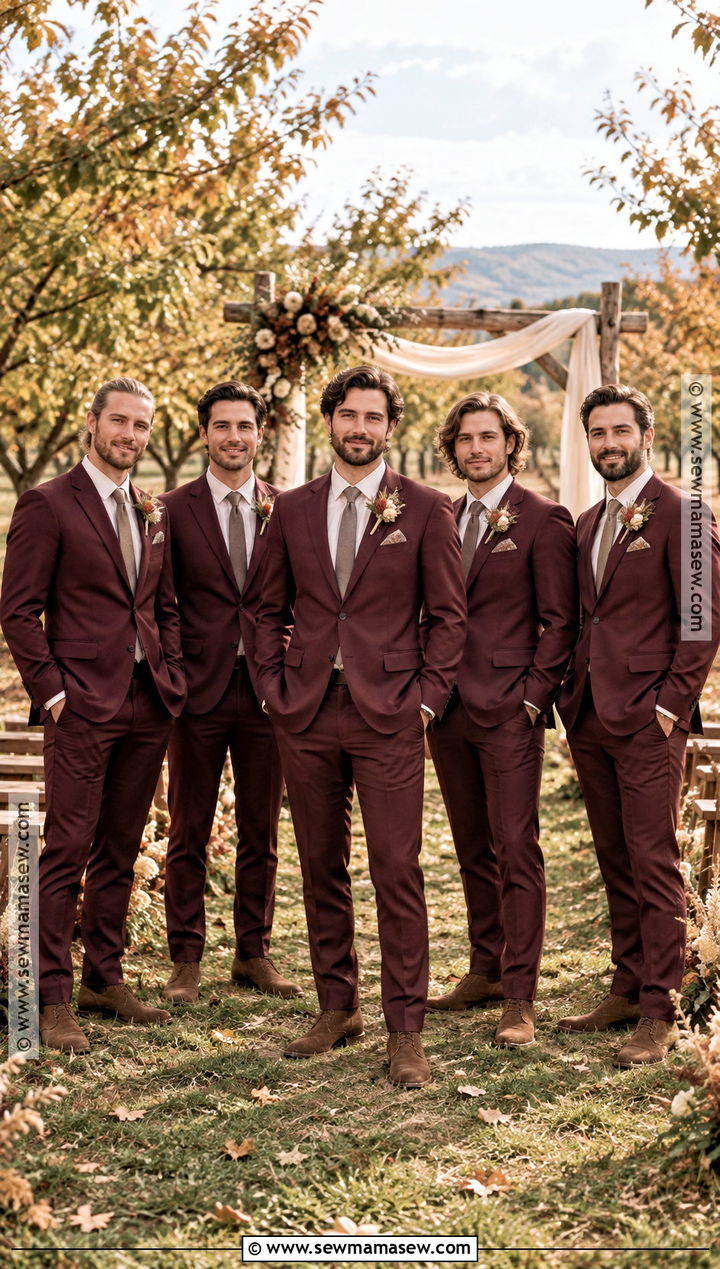 Burgundy Suit Boho Fall Groomsmen Attire - 15 boho fall groomsmen attire ideas