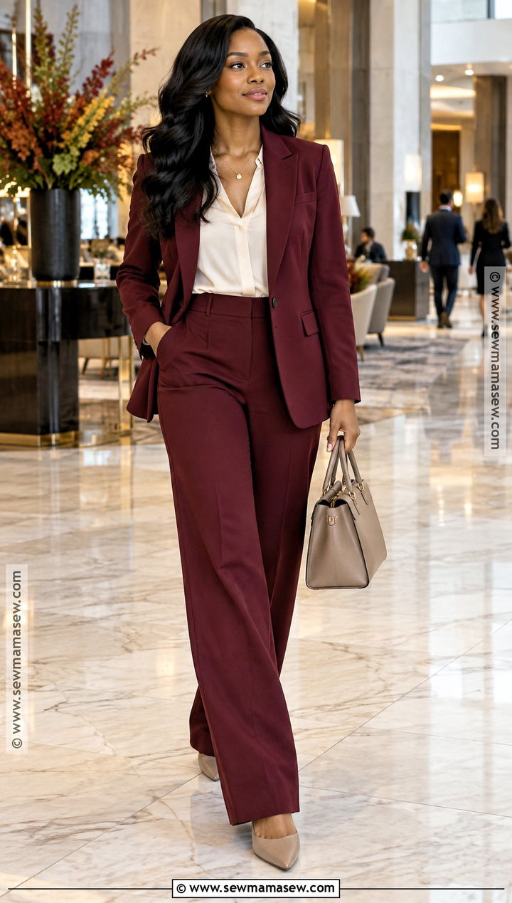 Burgundy Suit Fall Conference Outfit - 20 Fall Conference Outfits for Women