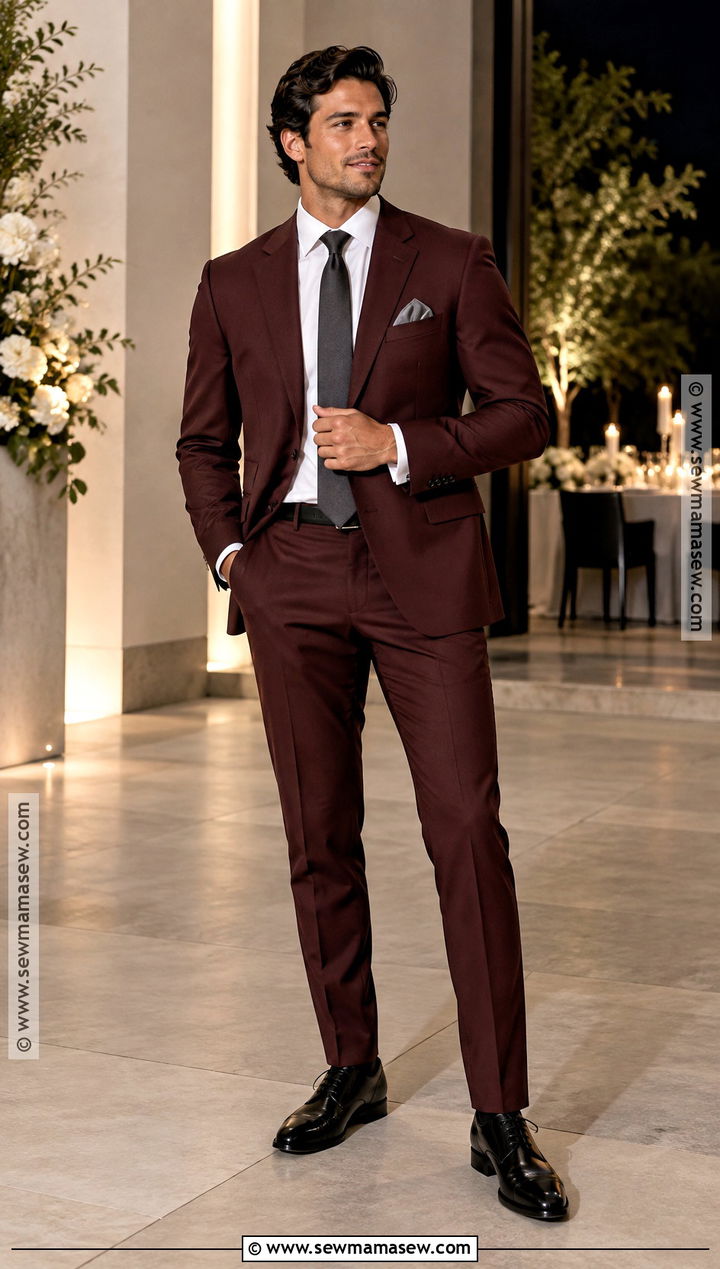 Burgundy Suit Fall Wedding Attire - 20 fall wedding attire ideas for men