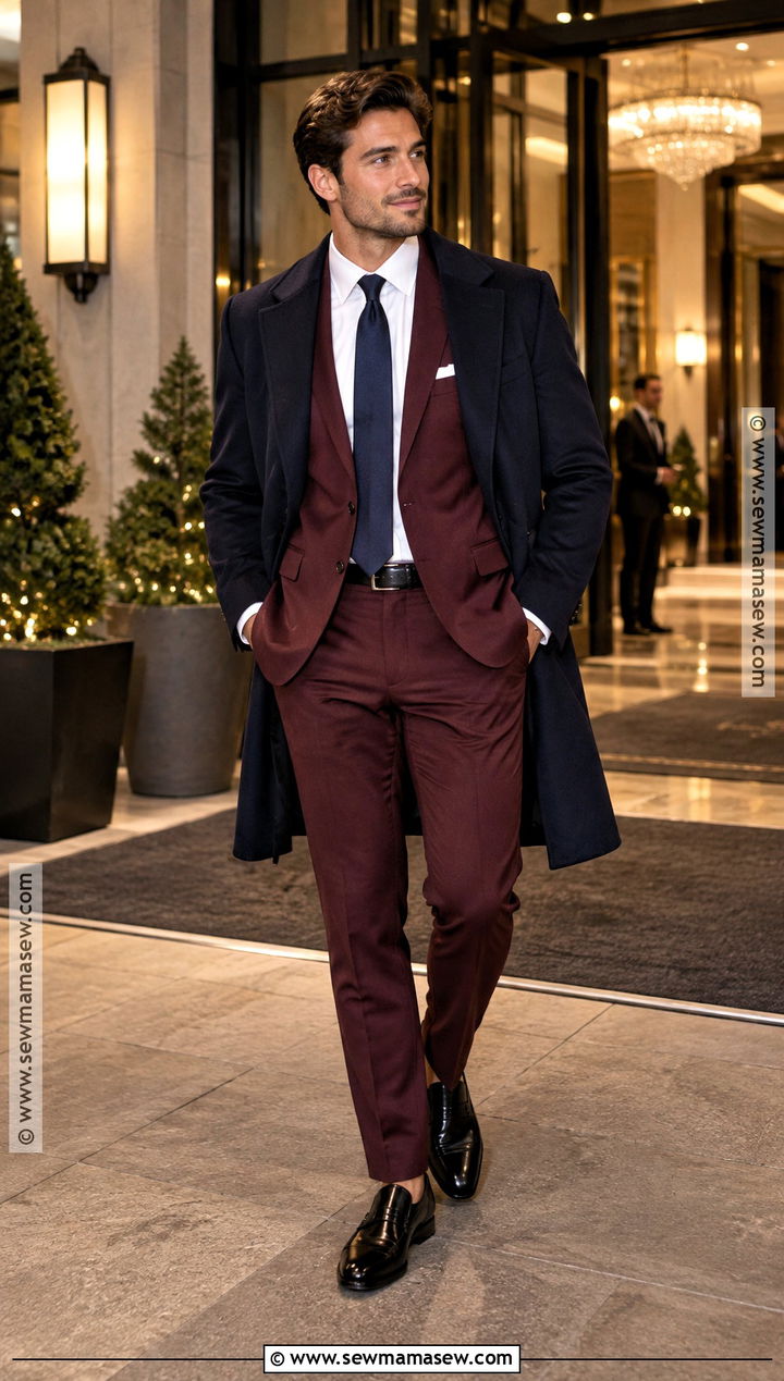 Burgundy Suit Fall Wedding Guest Outfit - 15 male wedding guest outfit fall ideas