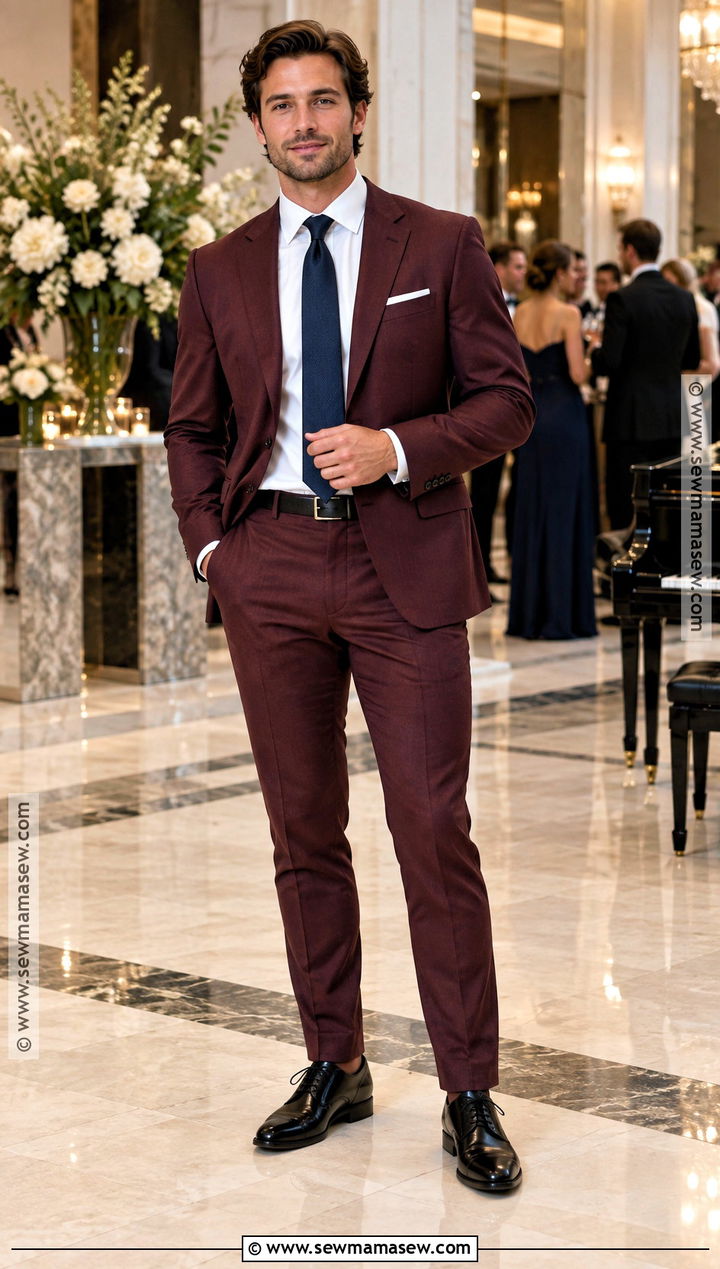 Burgundy Suit Fall Wedding Guest Outfit - 20 mens fall wedding attire guest ideas