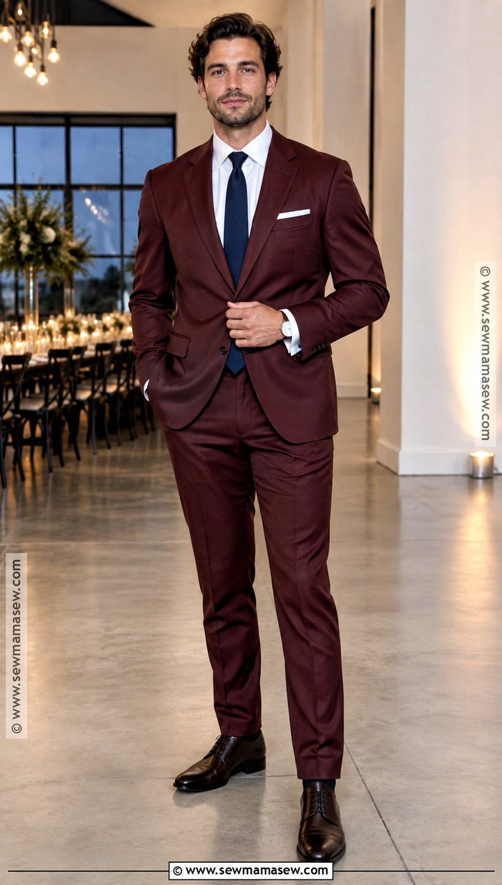 Burgundy Suit Fall Wedding Guest Outfit - 20 mens wedding guest outfit fall ideas