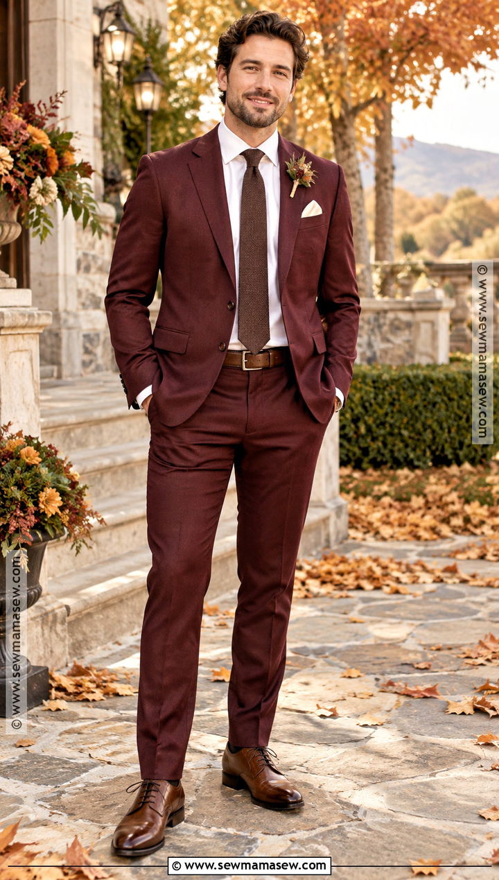 Burgundy Suit Groom Outfit - 15 groom outfit fall wedding ideas
