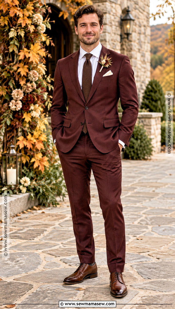Burgundy Suit Groom Outfit - 15 groom style fall wedding ideas