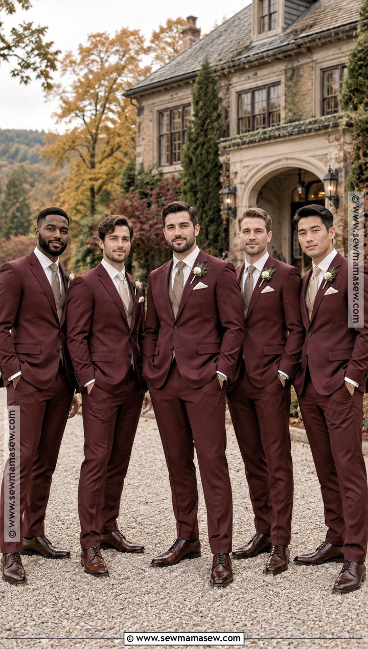 Burgundy Suit Groomsmen Attire - 15 fall color groomsmen attire ideas