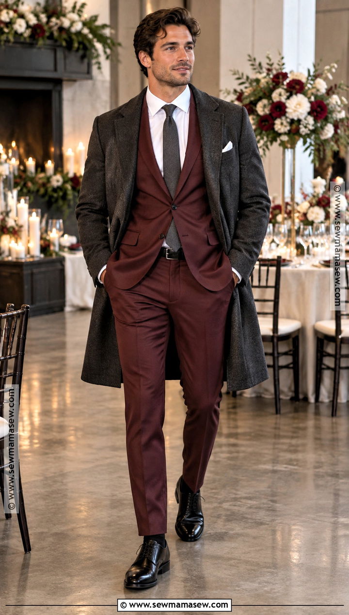 Burgundy Suit October Wedding Guest Outfit - 15 October Wedding Guest Outfits for Men