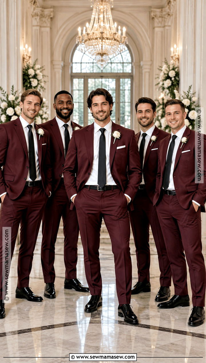 Burgundy Suit With Black Tie Groomsmen Attire - 15 groomsmen attire fall color combos