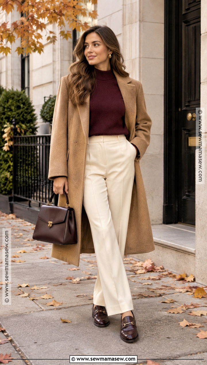 Burgundy Sweater And Cream Trousers Fall Clean Outfit - 15 fall clean outfits