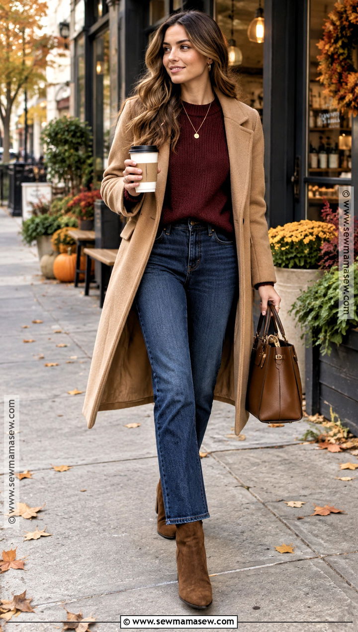 Burgundy Sweater And Dark Jeans Fall Date Night Outfit - 25 fall date night outfit casual ideas