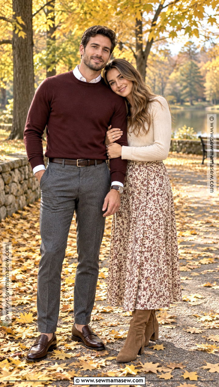 Burgundy Sweater And Gray Trousers Engagement Outfit - 15 engagement photos men outfit fall ideas