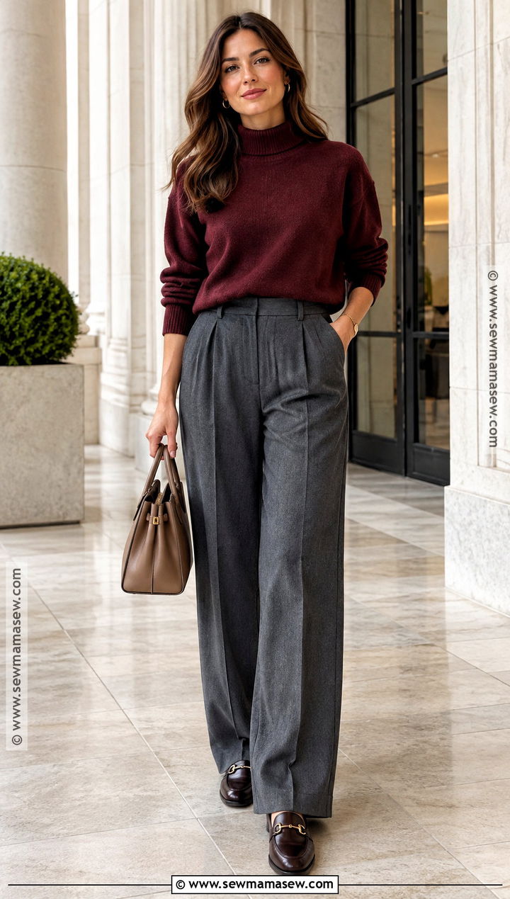 Burgundy Sweater And Gray Trousers Fall Outfit - 20 30 trendy fall outfit ideas