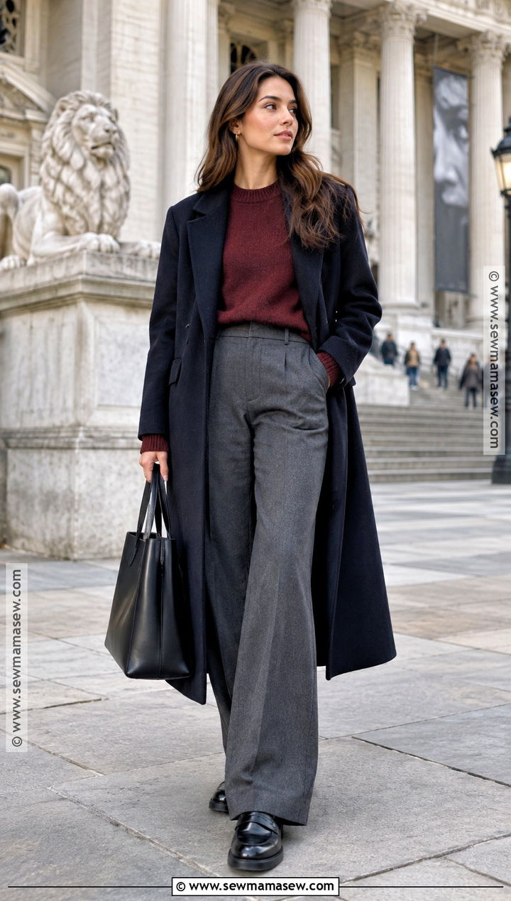 Burgundy Sweater And Gray Trousers London Outfit - 20 London In October Outfits for Women