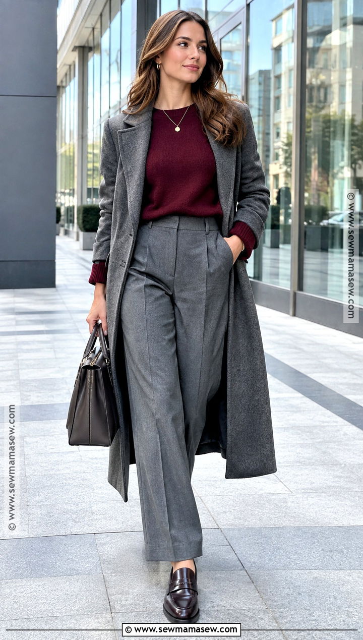 Burgundy Sweater And Gray Trousers - 15 outfit trend 2026 autumn ideas