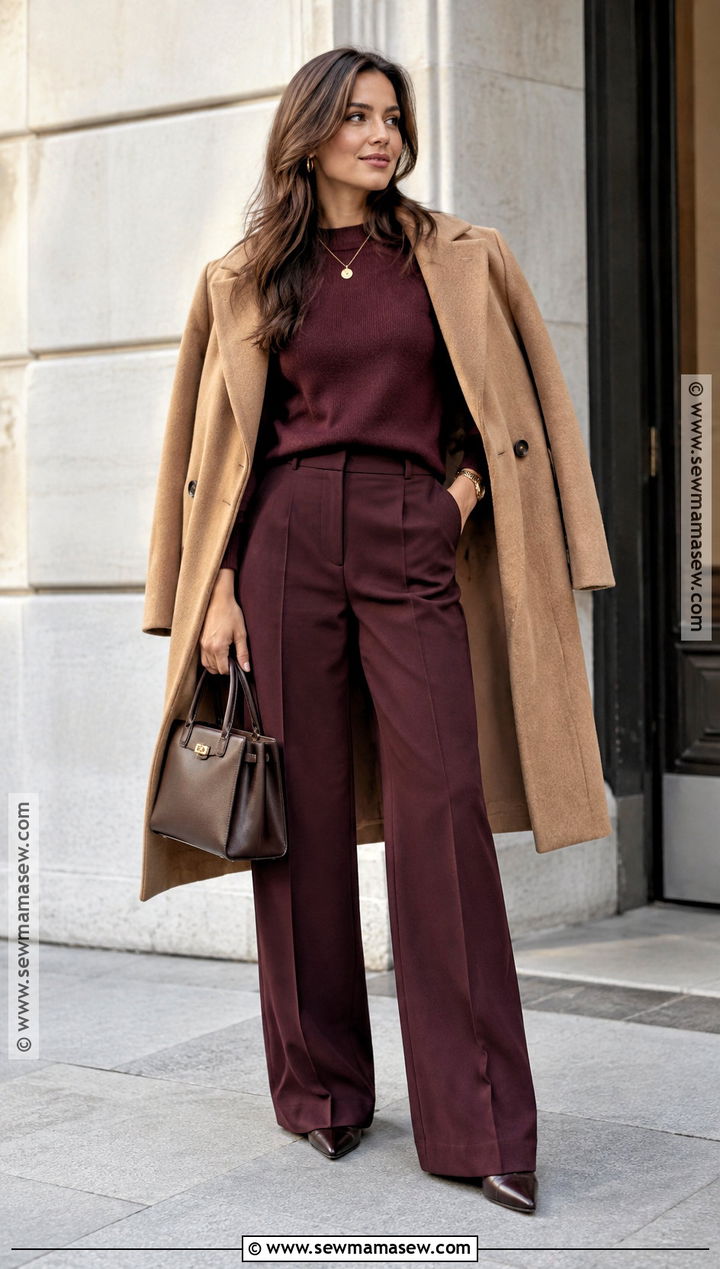 Burgundy Sweater And Matching Trousers Autumn Outfit - 15 Autumn Outfit Inspo Ideas 2026
