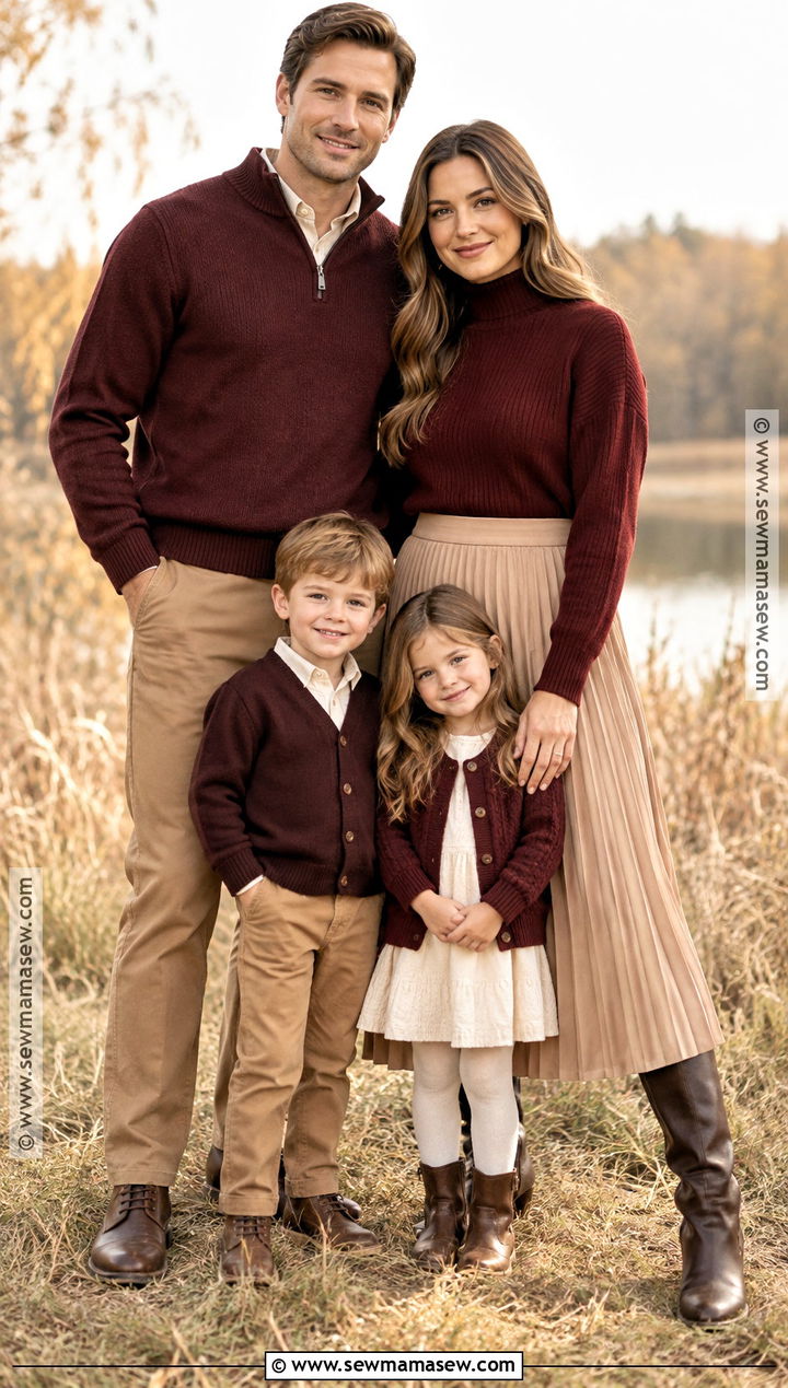 Burgundy Sweater And Tan Family Outfit - 15 fall family photos sweaters
