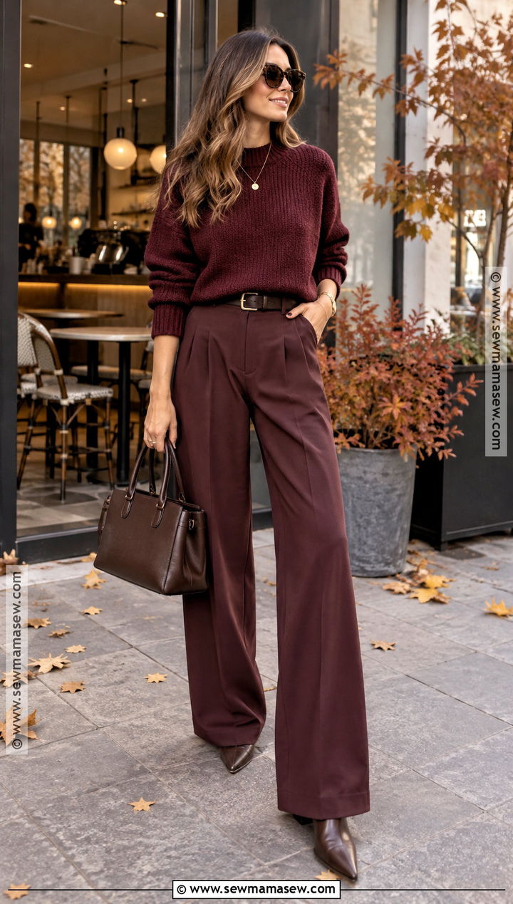 Burgundy Sweater And Trousers Outfit - 15 autumn trends 2026 fashion