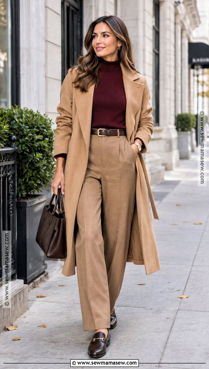 Burgundy Sweater And Wool Trouser Old Money Outfit - 15 Old Money Fall Winter Outfits