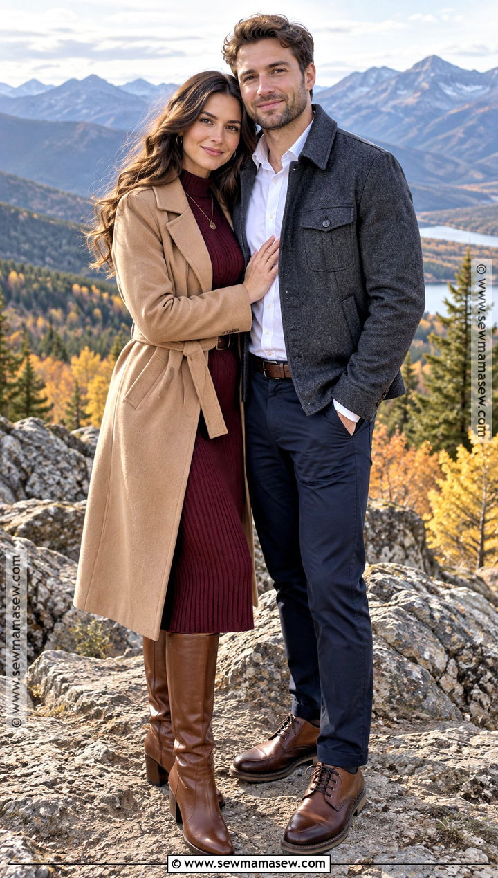 Burgundy Sweater Dress Fall Mountain Engagement Outfit - 15 engagement photos outfits fall mountains